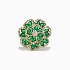 Rings|Effy Jewelry 14K Yellow Gold Emerald and Diamond Flower Ring