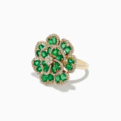 Rings|Effy Jewelry 14K Yellow Gold Emerald and Diamond Flower Ring
