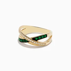 Rings|Effy Jewelry 14K Yellow Gold Emerald and Diamond Crossover Band
