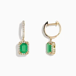 Earrings|Effy Jewelry 14K Yellow Gold Emerald and Diamond Drop Earrings