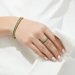 Bracelets|Effy Jewelry 14K Yellow Gold Emerald and Diamond Bangle, 2.97 TCW