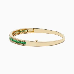 Bracelets|Effy Jewelry 14K Yellow Gold Emerald and Diamond Bangle, 2.97 TCW