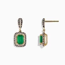 Earrings|Effy Jewelry 14K Yellow Gold Emerald and Diamond Drop Earrings, 2.51 TCW