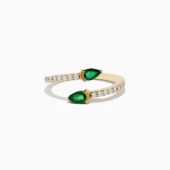Rings|Effy Jewelry 14K Yellow Gold Emerald and Diamond Bypass Ring