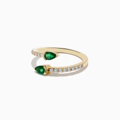 Rings|Effy Jewelry 14K Yellow Gold Emerald and Diamond Bypass Ring