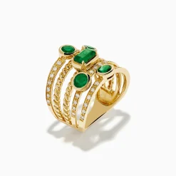 Rings|Effy Jewelry 14K Yellow Gold Emerald and Diamond Statement Ring