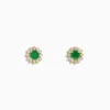 Earrings|Effy Jewelry 14K Yellow Gold Emerald and Diamond Stud Earrings, 0.72 TCW