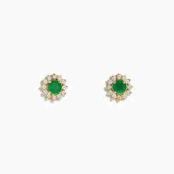 Earrings|Effy Jewelry 14K Yellow Gold Emerald and Diamond Stud Earrings, 0.72 TCW