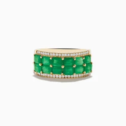 Rings|Effy Jewelry 14K Yellow Gold Emerald and Diamond Band Ring