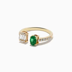 Rings|Effy Jewelry 14K Yellow Gold Emerald and Diamond Toi Et Moi Ring