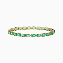 Bracelets|Effy Jewelry 14K Yellow Gold Emerald u0026 Diamond Tennis Bracelet, 9.56 TCW