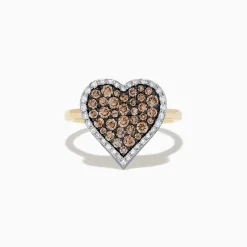 Rings|Effy Jewelry 14K Yellow Gold Espresso and White Diamond Heart Ring