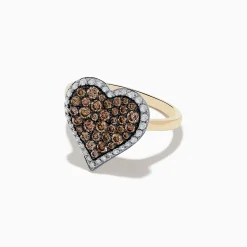 Rings|Effy Jewelry 14K Yellow Gold Espresso and White Diamond Heart Ring