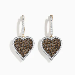 Earrings|Effy Jewelry 14K Yellow Gold Espresso and White Diamond Heart Earrings