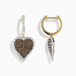 Earrings|Effy Jewelry 14K Yellow Gold Espresso and White Diamond Heart Earrings