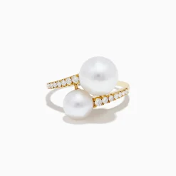 Rings|Effy Jewelry 14K Yellow Gold Fresh Water Pearl and Diamond Bypass Ring