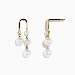 Earrings|Effy Jewelry 14K Yellow Gold Fresh Water Pearl and Diamond Drop Earrings