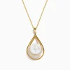 Necklaces & Pendants|Effy Jewelry 14K Yellow Gold Fresh Water Pearl and Diamond Drop Pendant