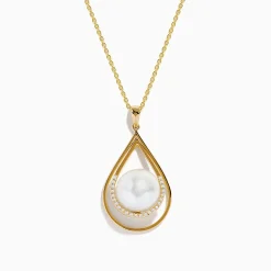 Necklaces & Pendants|Effy Jewelry 14K Yellow Gold Fresh Water Pearl and Diamond Drop Pendant