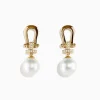 Earrings|Effy Jewelry 14K Yellow Gold Fresh Water Pearl and Diamond Horseshoe Drop Earrings