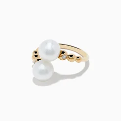 Rings|Effy Jewelry 14K Yellow Gold Fresh Water Pearl and Diamond Bypass Ring