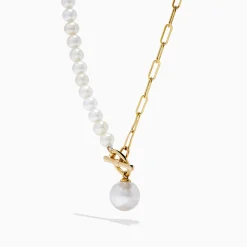 Necklaces & Pendants|Effy Jewelry 14K Yellow Gold Fresh Water Pearl u0026 Paperclip Chain Necklace