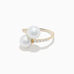 Rings|Effy Jewelry 14K Yellow Gold Fresh Water Pearl and Diamond Bypass Ring