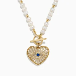 Necklaces & Pendants|Effy Jewelry 14K Yellow Gold Fresh Water Pearl Sapphire and Diamond Necklace
