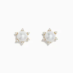 Earrings|Effy Jewelry 14K Yellow Gold Fresh Water Pearl and Diamond Earrings