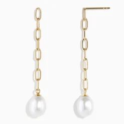 Earrings|Richline Group 14K Yellow Gold Freshwater Pearl Paperclip Chain Drop Earrings