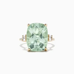 Rings|BH Multi 14K Yellow Gold Green Amethyst and Diamond Cocktail Ring, 10.51 TCW