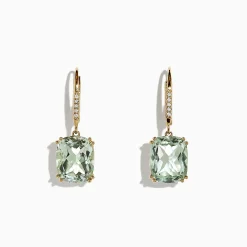 Earrings|Effy Jewelry 14K Yellow Gold Green Amethyst and Diamond Earrings, 8.34 TCW