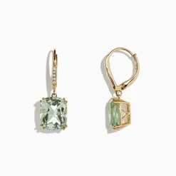 Earrings|Effy Jewelry 14K Yellow Gold Green Amethyst and Diamond Earrings, 8.34 TCW