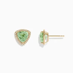 Earrings|BH Multi 14K Yellow Gold Green Amethyst and Diamond Earrings