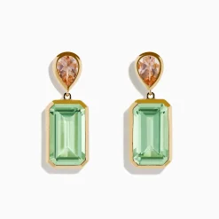 Earrings|Effy Jewelry 14K Yellow Gold Green Amethyst and Morganite Bezel Drop Earrings