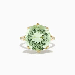 Rings|BH Multi 14K Yellow Gold Green Amethyst and Diamond Cocktail Ring, 11.95 TCW