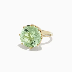 Rings|BH Multi 14K Yellow Gold Green Amethyst and Diamond Cocktail Ring, 11.95 TCW