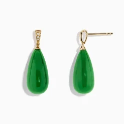 Earrings|Effy Jewelry 14K Yellow Gold Green Jade and Diamond Drop Earrings