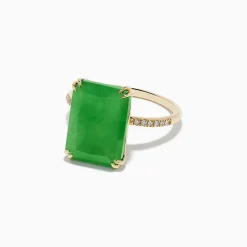 Rings|Effy Jewelry 14K Yellow Gold Green Jade and Diamond Ring