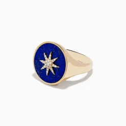 Rings|Effy Jewelry 14K Yellow Gold Lapis and Diamond Compass Ring