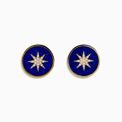 Earrings|Effy Jewelry 14K Yellow Gold Lapis and Diamond Star Compass Earrings