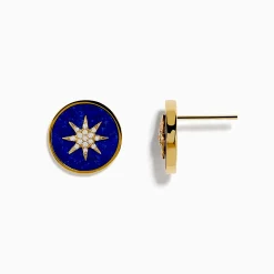 Earrings|Effy Jewelry 14K Yellow Gold Lapis and Diamond Star Compass Earrings