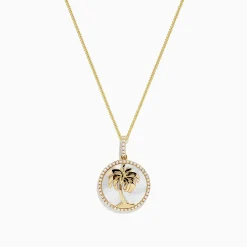 Necklaces & Pendants|BH Multi 14K Yellow Gold Mother of Pearl and Diamond Palm Tree Pendant, 0.18 TW