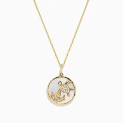 Necklaces & Pendants|BH Multi 14K Yellow Gold Mother of Pearl and Diamond Turtle Pendant, 0.13 TCW