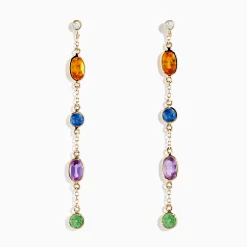 Earrings|Effy Jewelry 14K Yellow Gold Multi Color Sapphire and Diamond Station Earrings