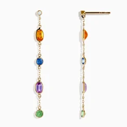 Earrings|Effy Jewelry 14K Yellow Gold Multi Color Sapphire and Diamond Station Earrings