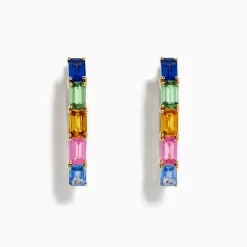 Earrings|Effy Jewelry 14K Yellow Gold Multi Color Sapphire Huggie Earrings