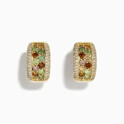 Earrings|Effy Jewelry 14k Yellow Gold Multi Color Diamond Huggie Earrings