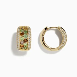 Earrings|Effy Jewelry 14k Yellow Gold Multi Color Diamond Huggie Earrings