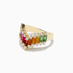 Rings|Effy Jewelry 14K Yellow Gold Multi Color Sapphire and Diamond Contoured Band Ring